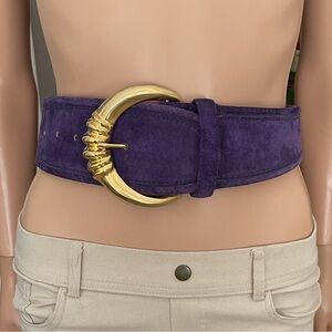 NWOT Vintage Express wide purple suede belt with gold buckle